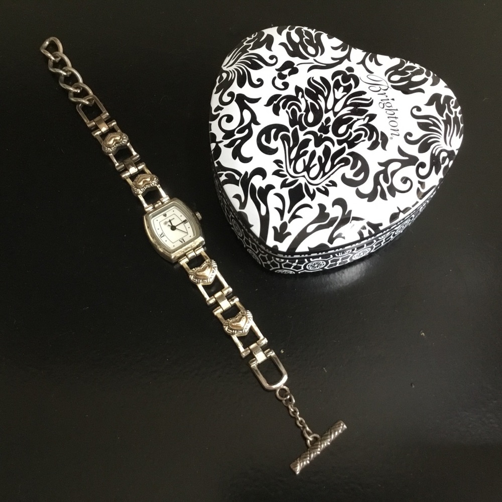 BRIGHTON silver Essex heart bracelet watch & tin